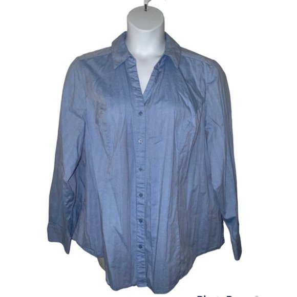 Lane Bryant 26 Shirt Blue Button Front Long Sleeve Stretch Office Modest - Picture 1 of 5